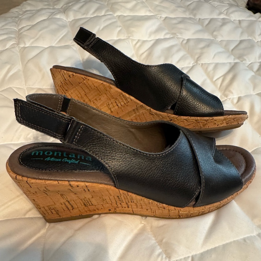 Montana Black Wedge Sandals size 8